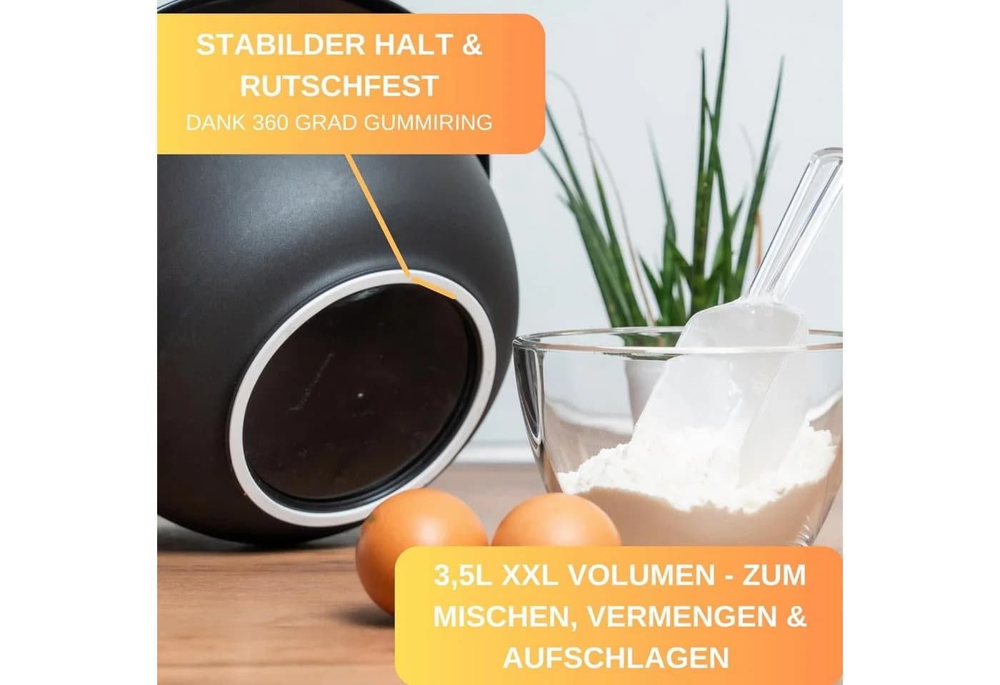 Thiru Rührschüssel Premium 3,5L Doppelpack mit Spritzschutz Deckel & Quirltopf - Bild 4