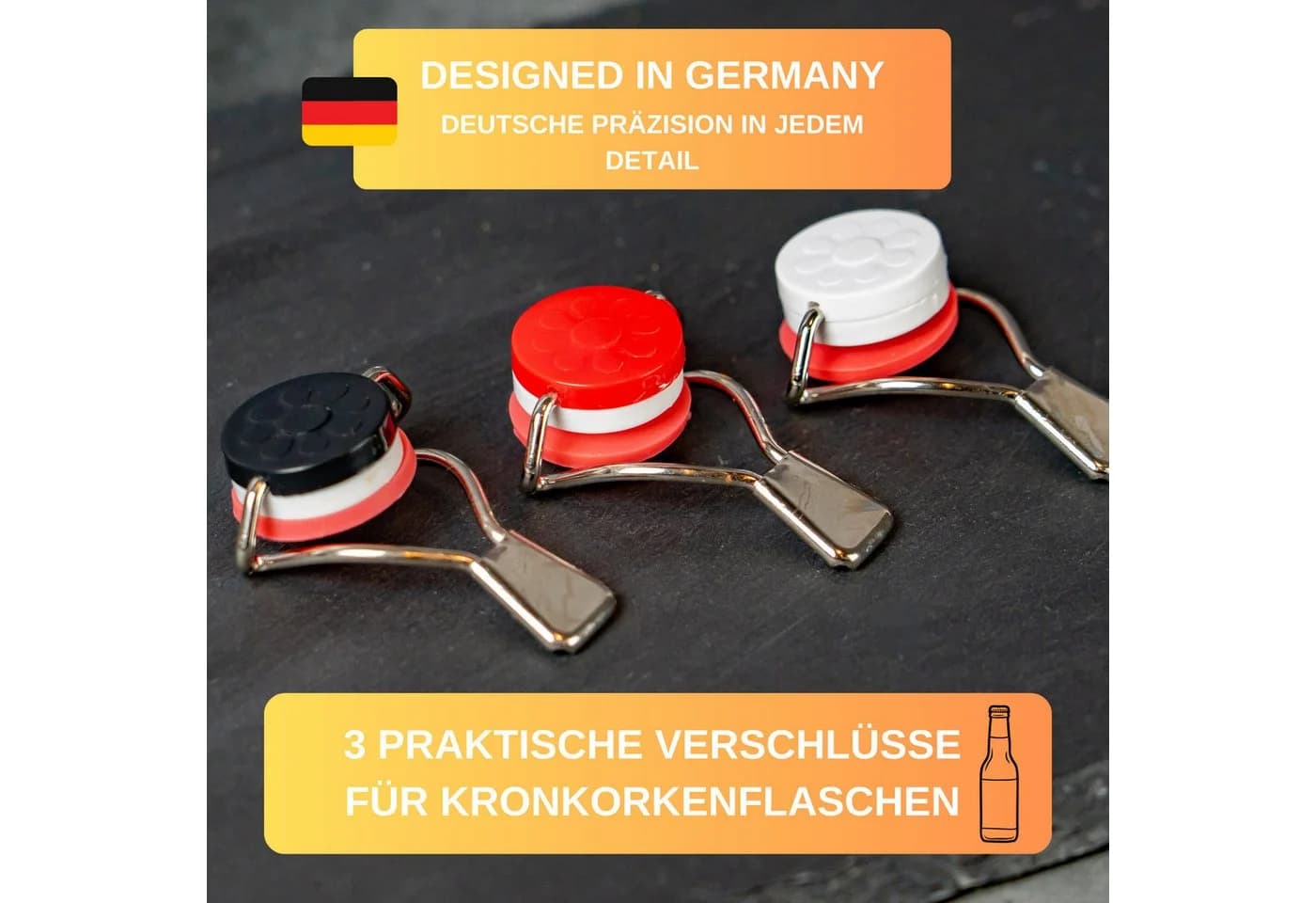 Thiru Flaschenverschluss 3er Set mit Hebel & Silikondichtung