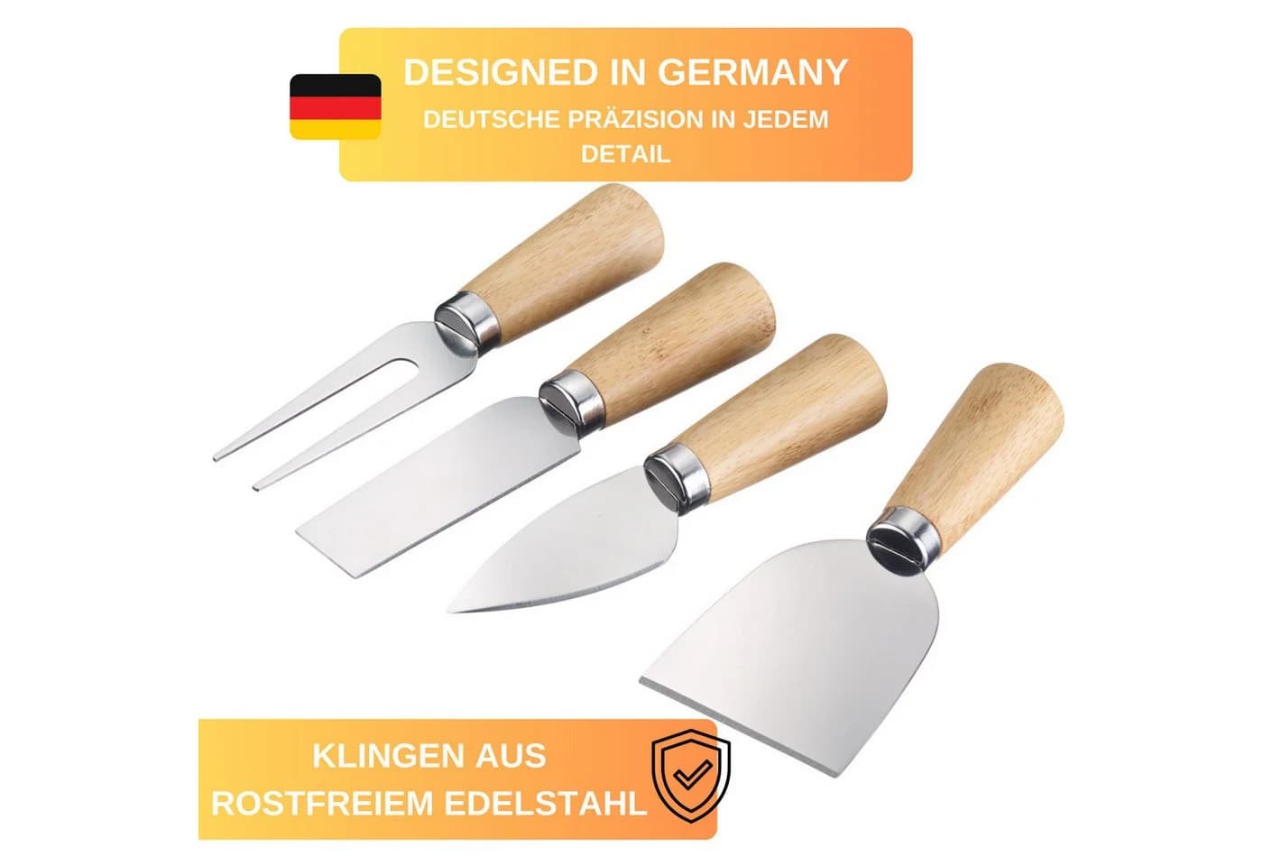 Thiru Käsemesser 5-teiliges Set mit Holzgriff und Bambus-Halterung