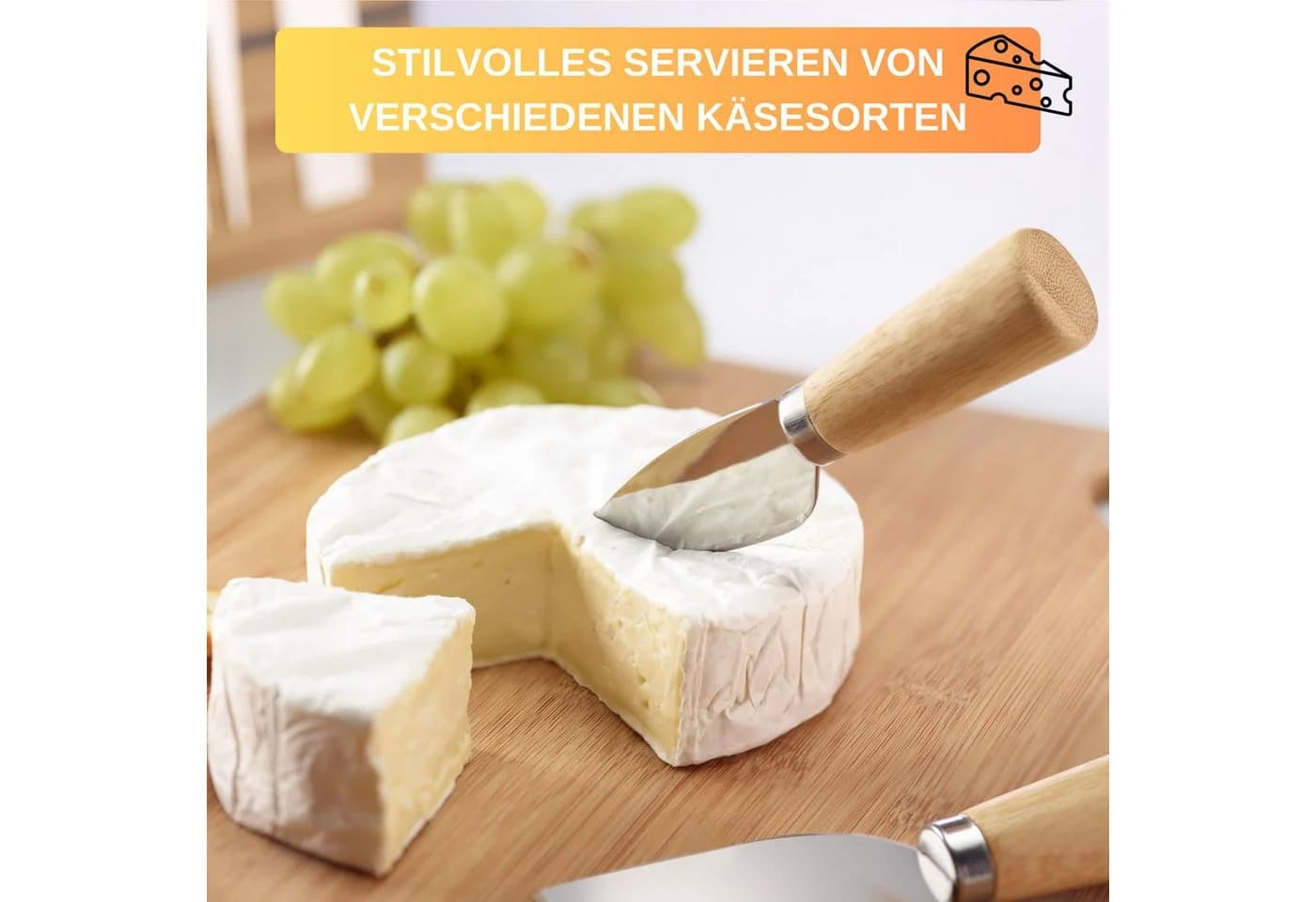 Thiru Käsemesser 5-teiliges Set mit Holzgriff und Bambus-Halterung - Bild 5