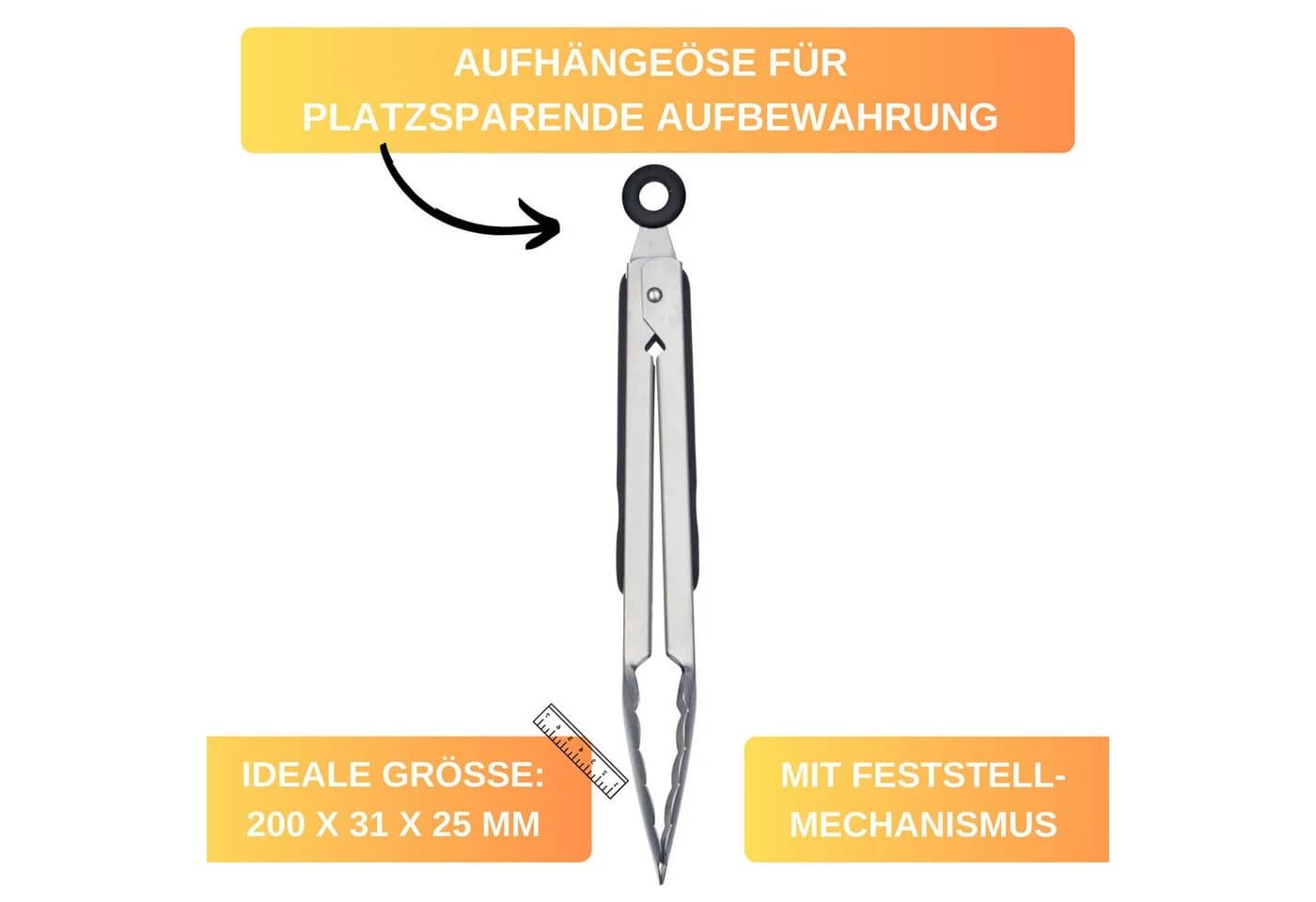 Thiru Grillzange mit Edelstahllaffen und gummierten Griffen - Bild 4
