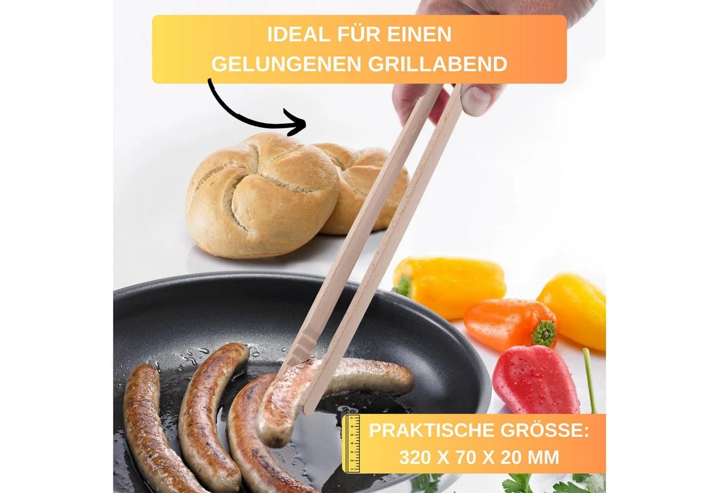 Thiru Grillzange 32 cm Buchenholz Wellenprofil - Bild 4
