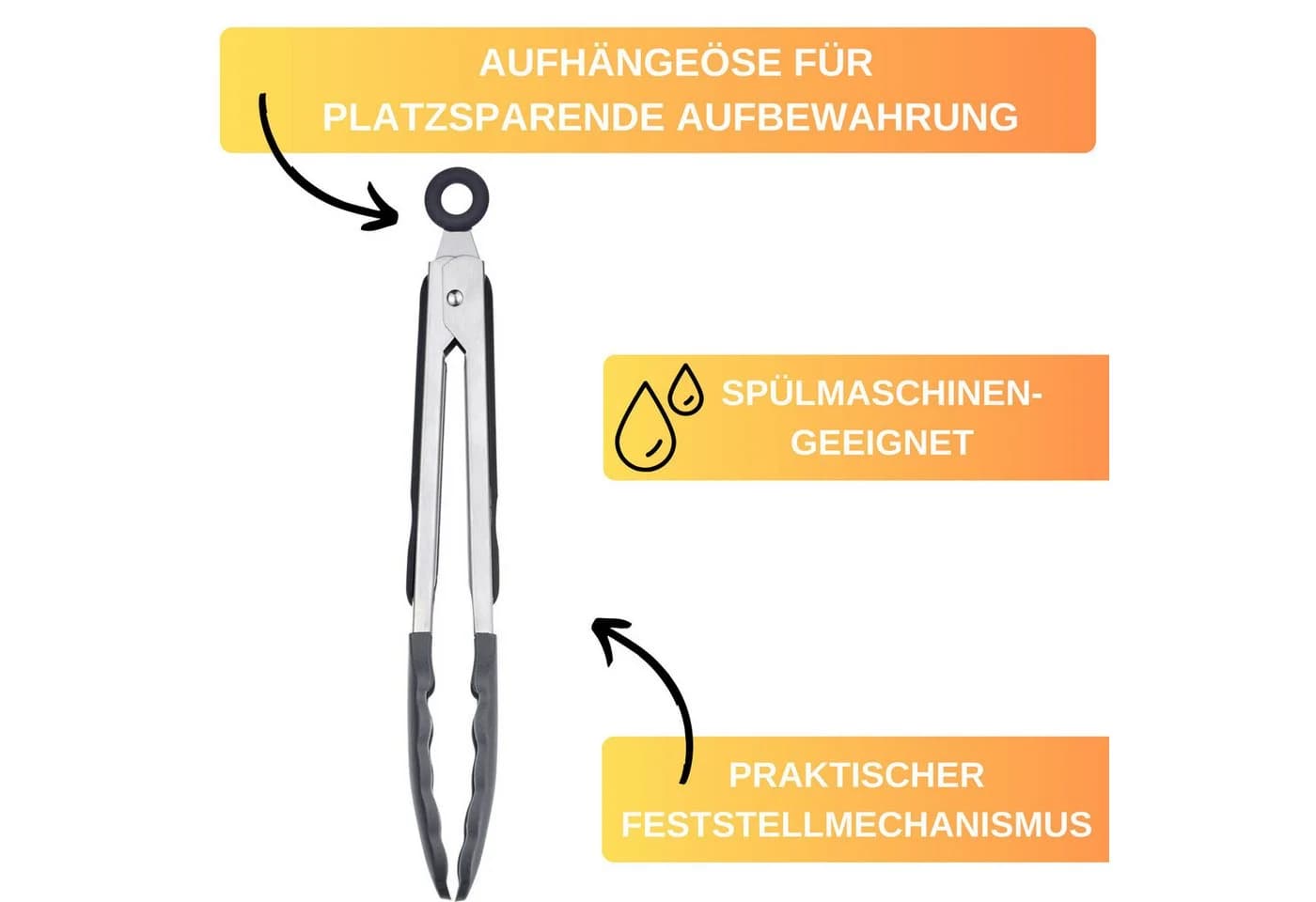 Thiru Servierzange Edelstahl Silikon-Laffen hitzebeständig bis 200°C - Bild 4