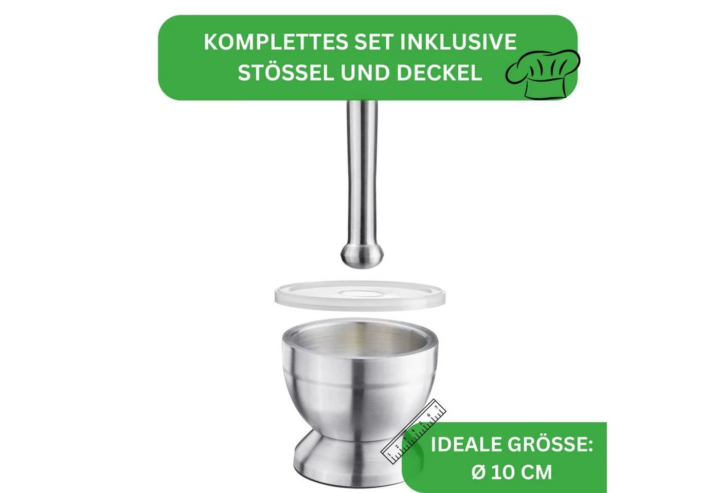Thiru Mörser Premium Edelstahl mit Stößel und Deckel Ø 10 cm - Bild 3