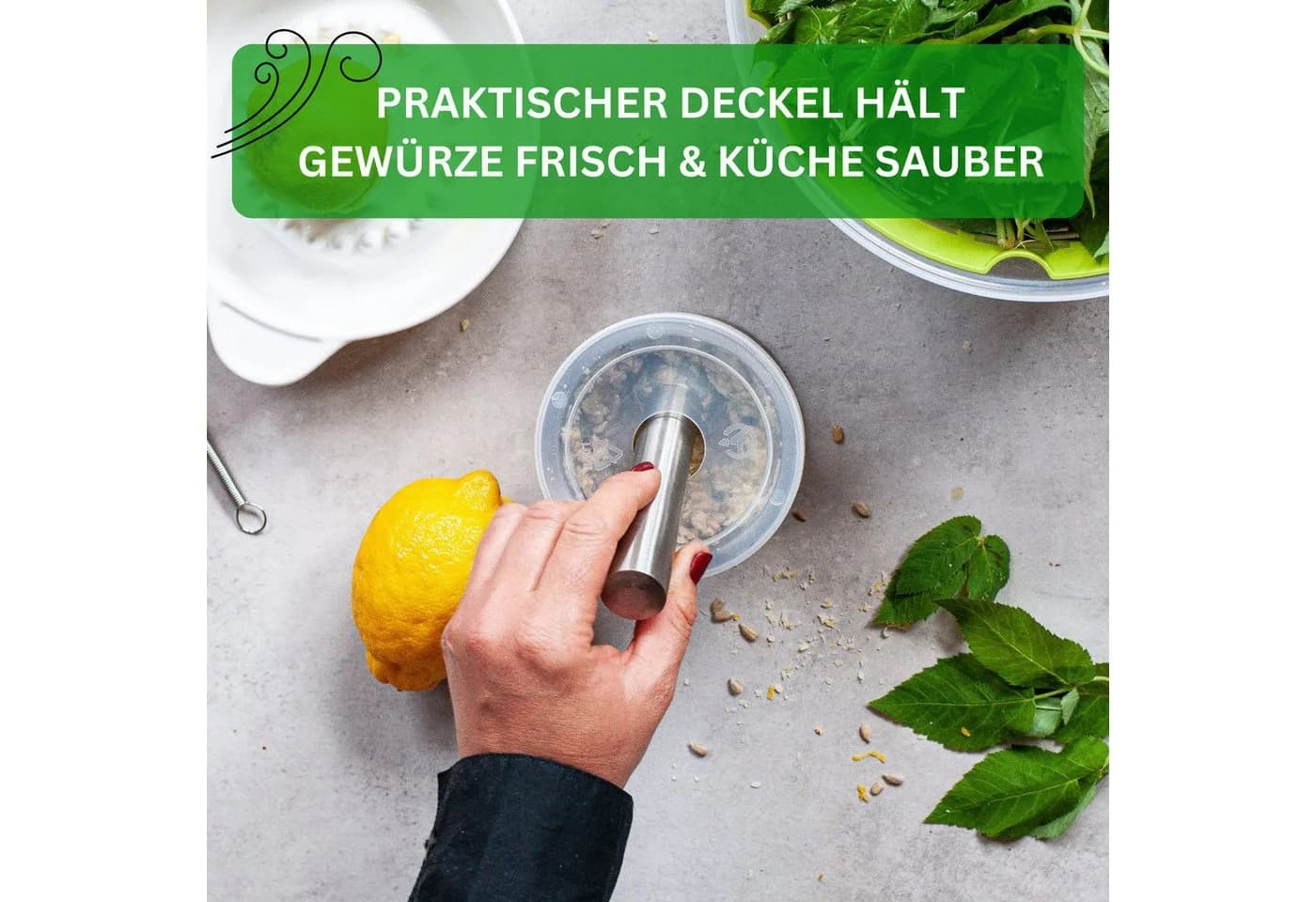 Thiru Mörser Premium Edelstahl mit Stößel und Deckel Ø 10 cm - Bild 5