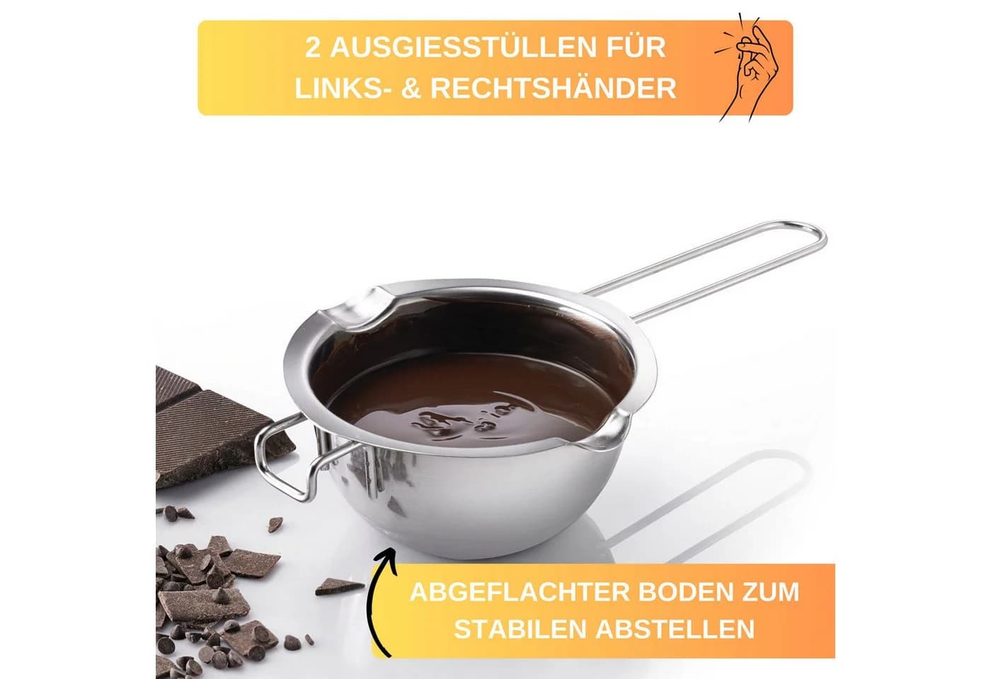Thiru Wasserbad-Schmelzschale Edelstahl mit Ausgießtüllen - Bild 4