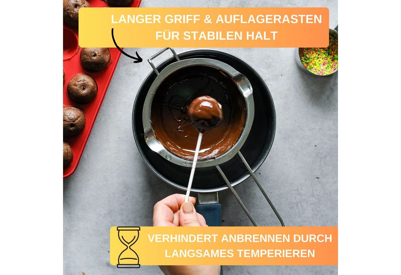 Thiru Wasserbad-Schmelzschale Edelstahl mit Ausgießtüllen - Bild 5