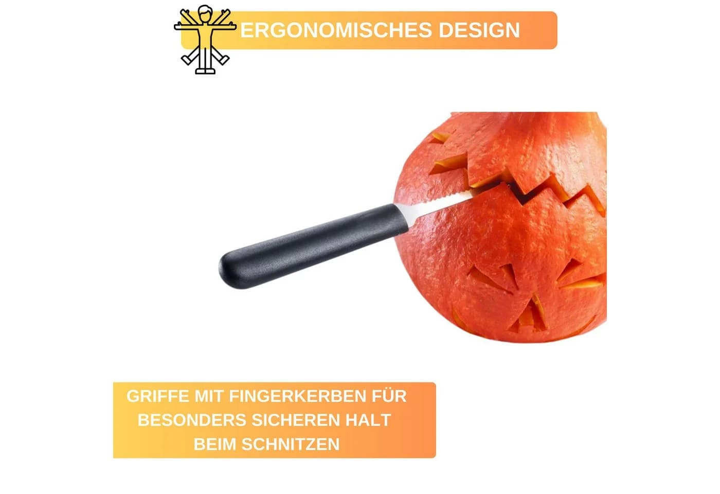 Thiru Kürbis Schnitz-Set Halloween 4-tlg. Edelstahl mit Vorlagen - Bild 4