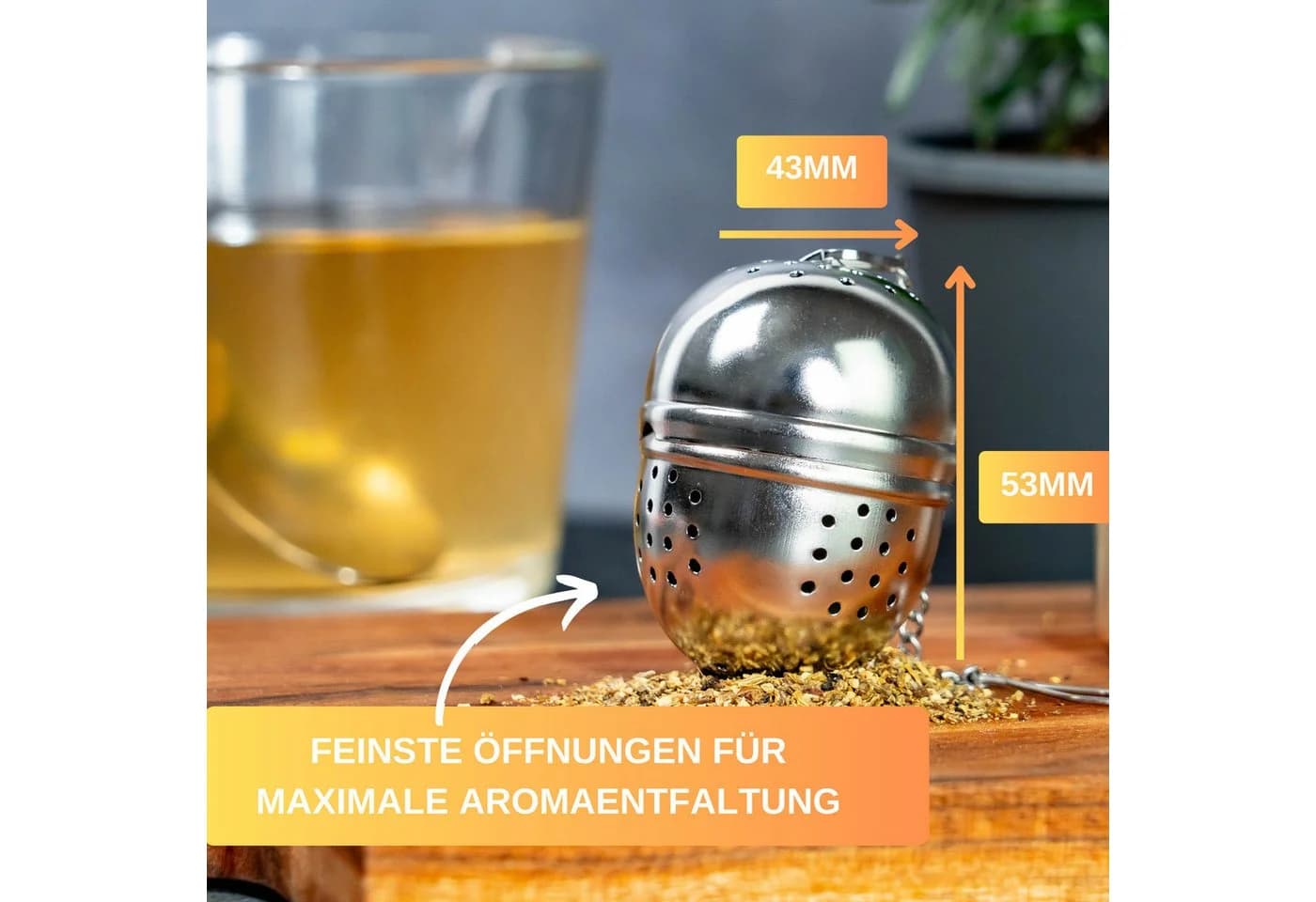 Thiru Teesieb Premium Teeei & Gewürzsieb Edelstahl inkl. Untersetzer - Bild 3