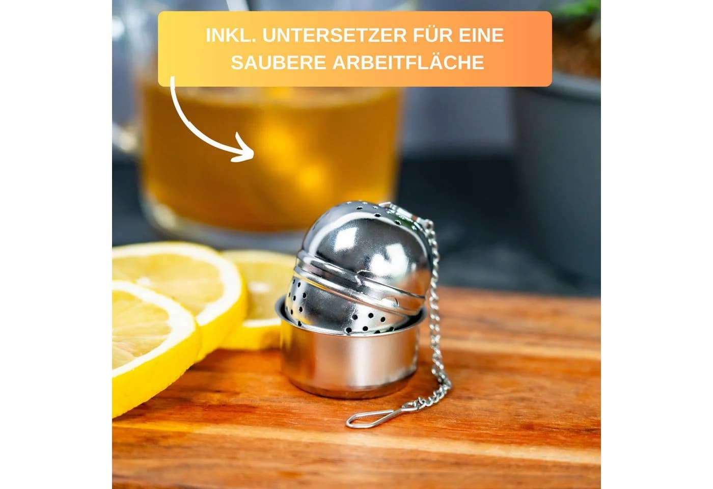 Thiru Teesieb Premium Teeei & Gewürzsieb Edelstahl inkl. Untersetzer - Bild 5