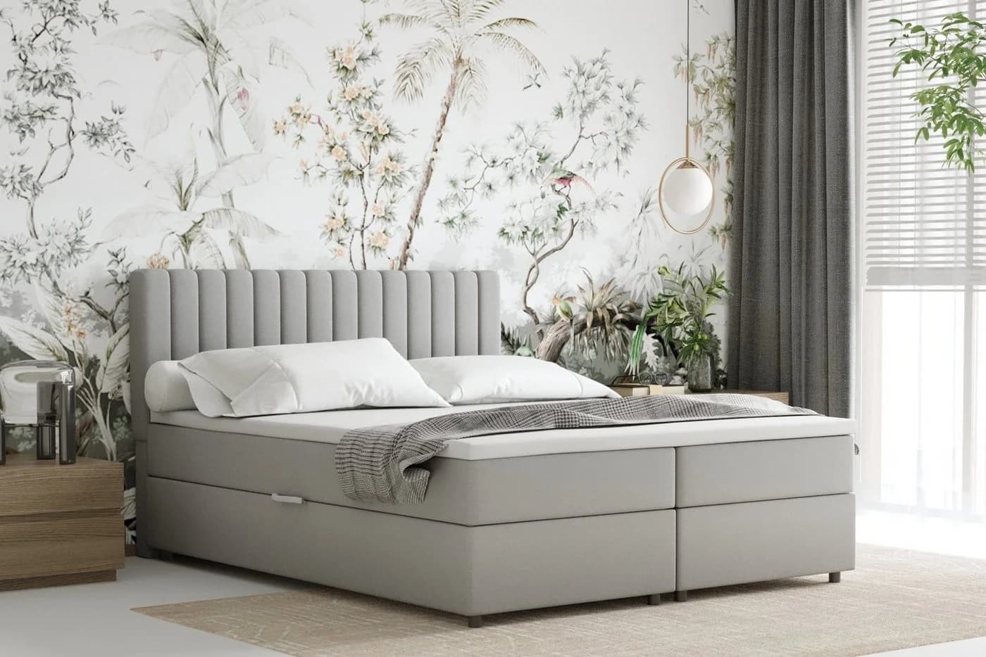 Homesy Boxspringbett EVEREST mit Bettkasten und Topper Grau