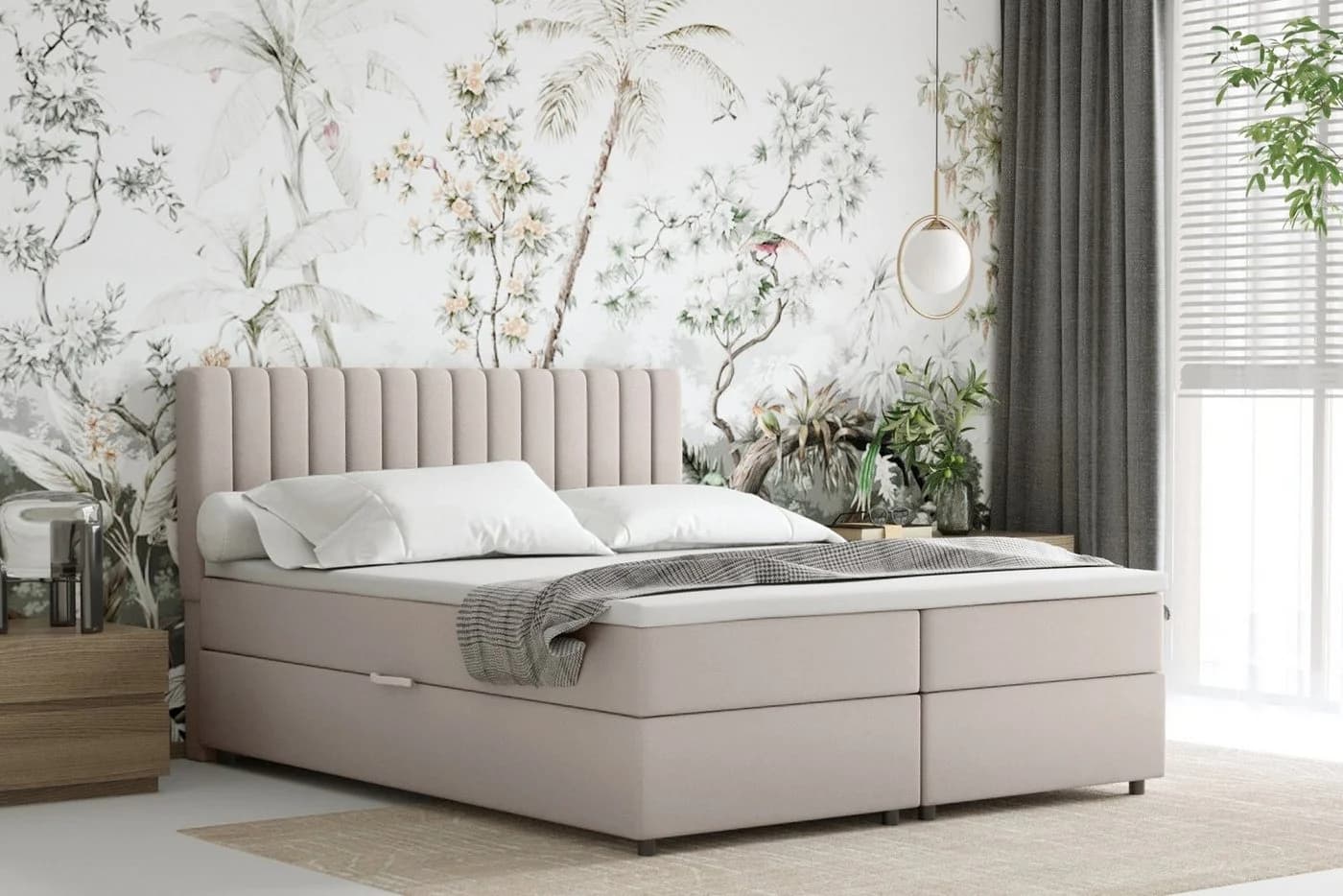 Homesy Boxspringbett EVEREST Beige mit Bettkasten und Topper