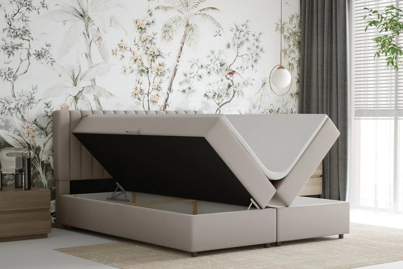 Homesy Boxspringbett EVEREST Beige mit Bettkasten und Topper - Bild 3
