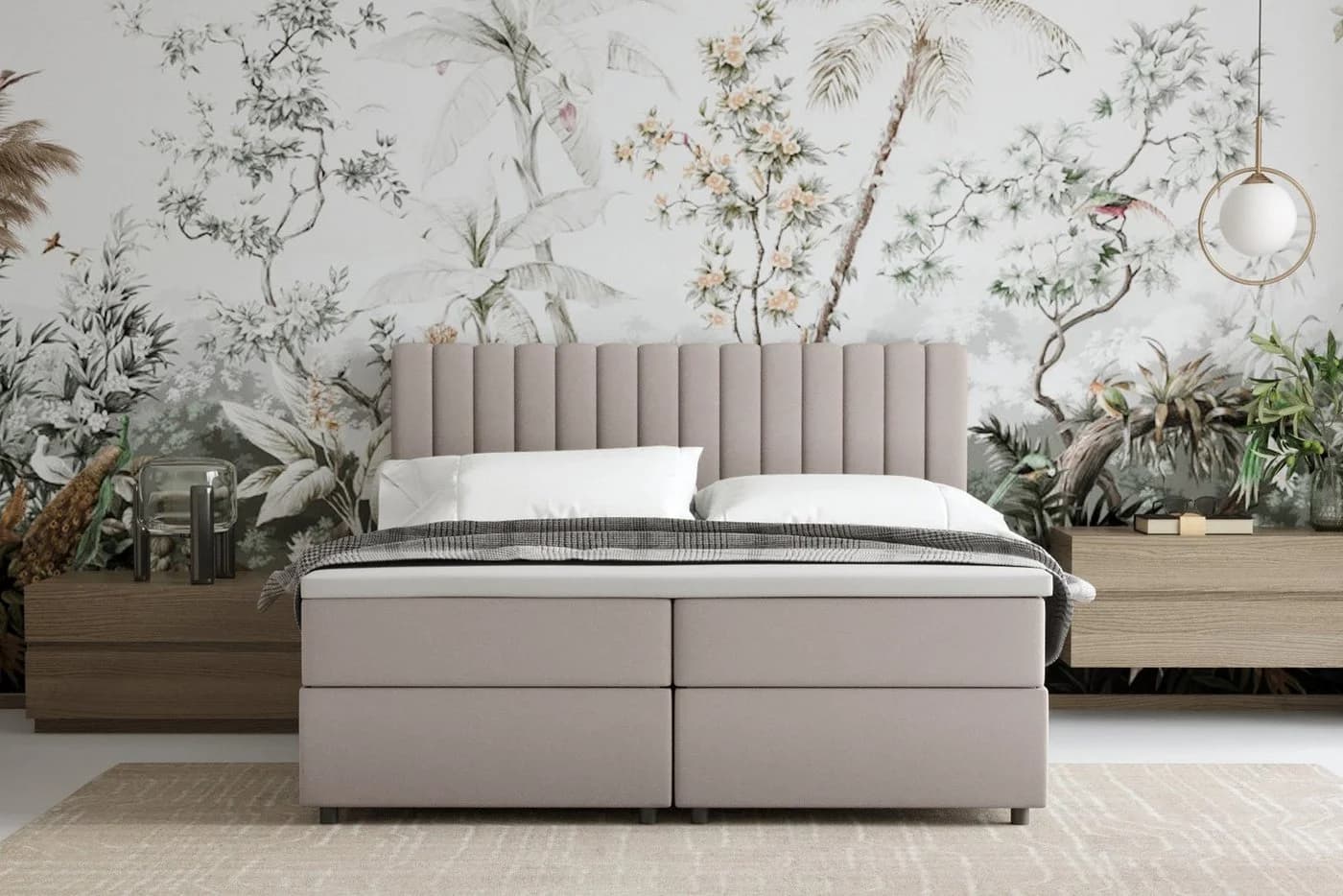 Homesy Boxspringbett EVEREST Beige mit Bettkasten und Topper - Bild 4