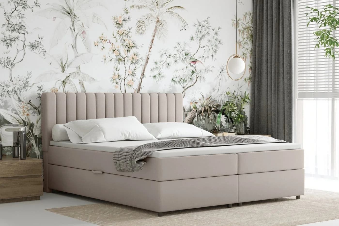Homesy Boxspringbett EVEREST Beige mit Bettkasten und Topper