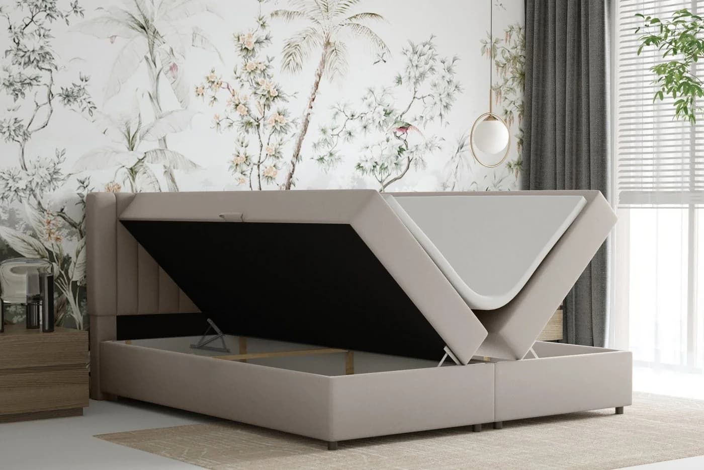 Homesy Boxspringbett EVEREST Beige mit Bettkasten und Topper - Bild 3