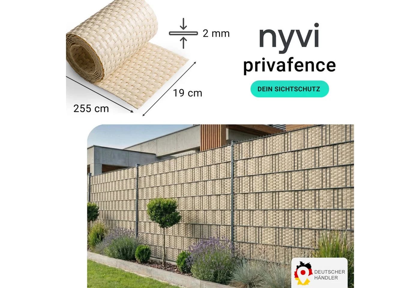 NYVI Sichtschutzstreifen Privafence Beige Polyrattan Wetterfest