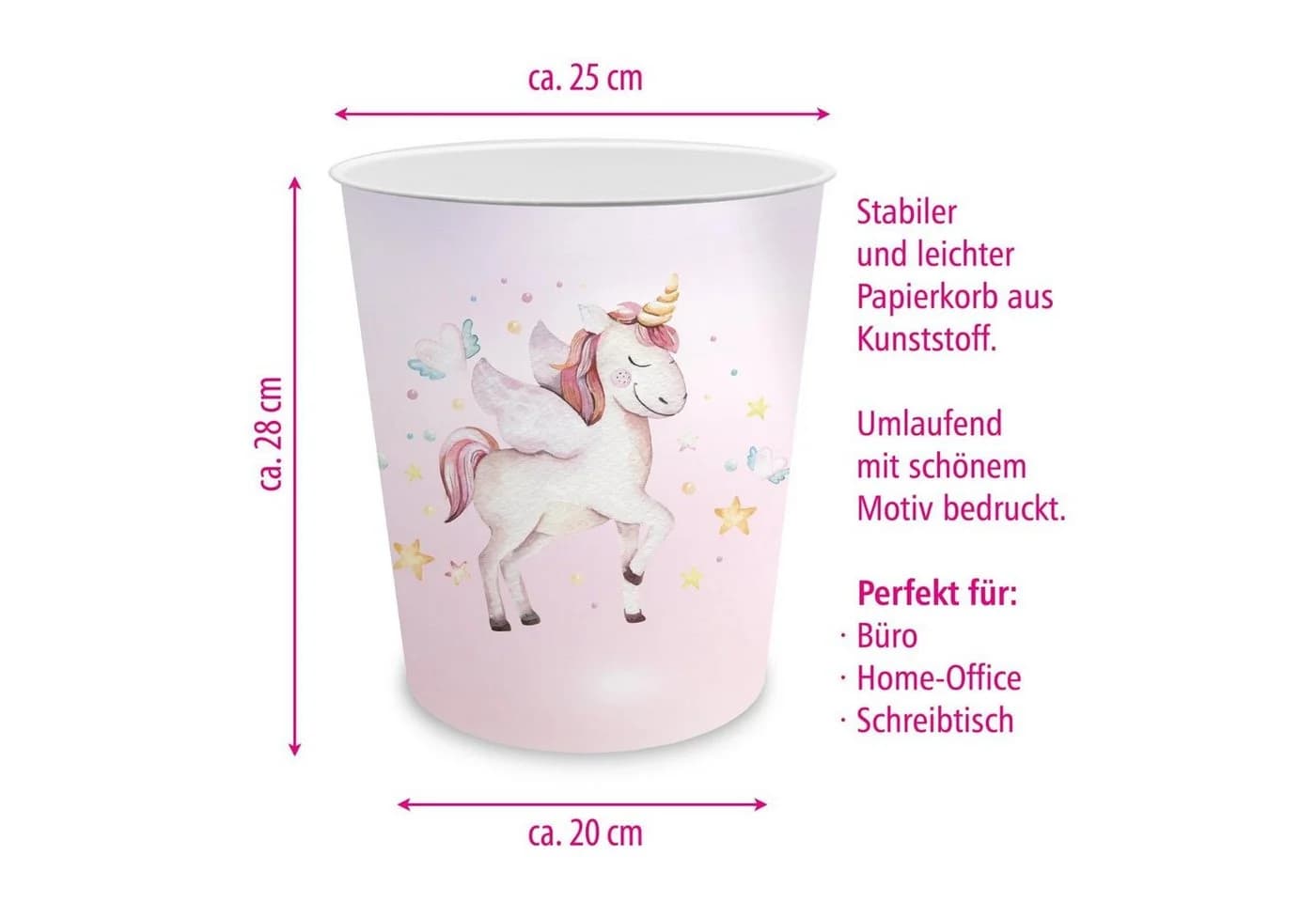 itenga Papierkorb Kinder Einhorn Motiv ca. 11 Liter Kunststoff