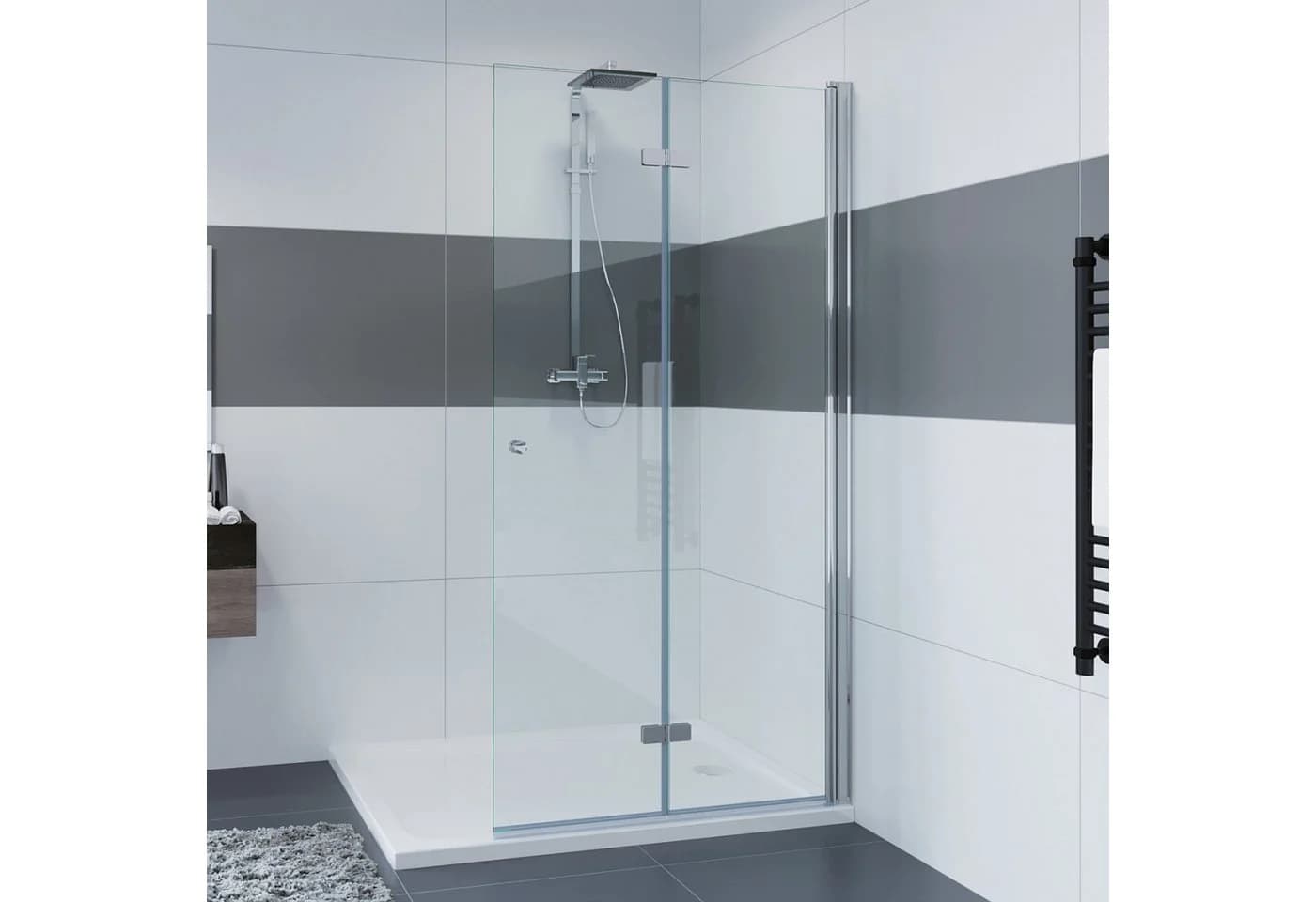 IMPTS Duschwand Walk in Faltbar 6mm ESG Glas Chrom - Bild 2