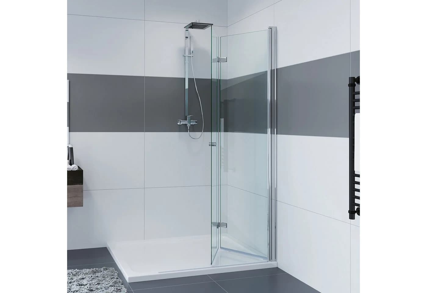 IMPTS Duschwand Walk in Faltbar 6mm ESG Glas Chrom - Bild 3