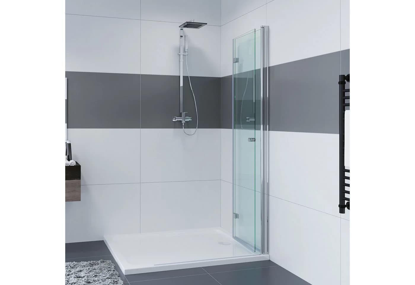 IMPTS Duschwand Walk in Faltbar 6mm ESG Glas Chrom - Bild 4
