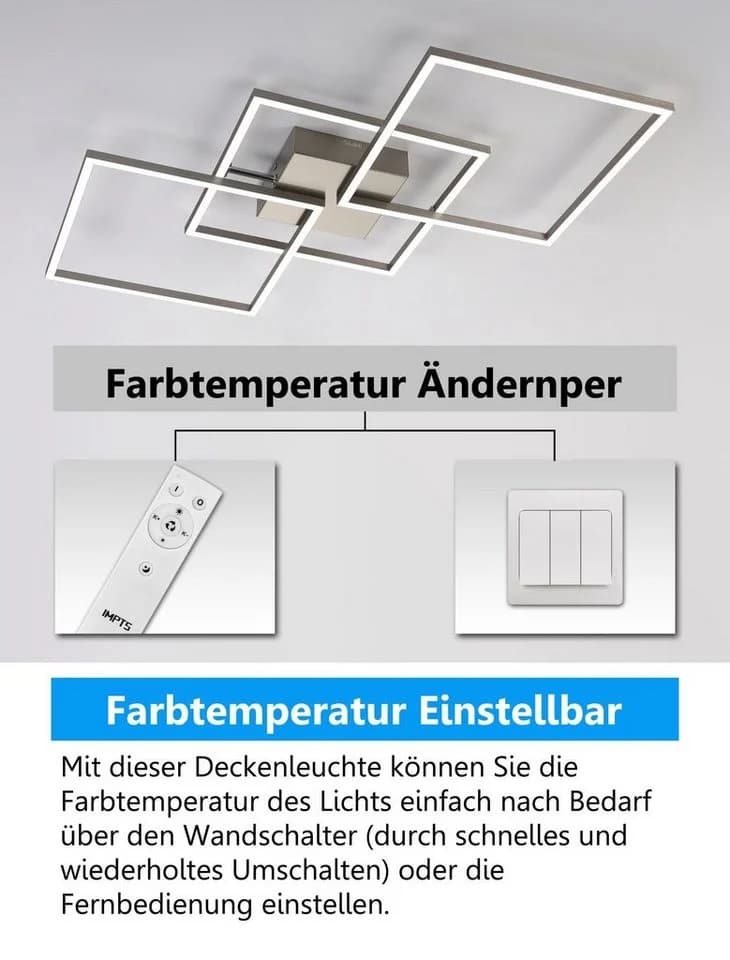 IMPTS LED Deckenleuchte Dimmbar Matt-Nickel Fernbedienung - Bild 5