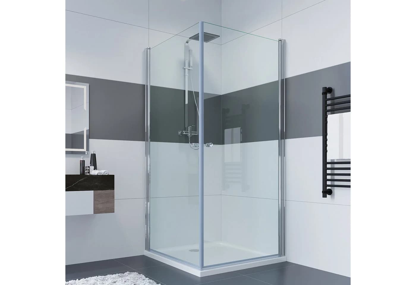 IMPTS Eckdusche Duschkabine Eckeinstieg Pendeltür Doppelt Schwingtüre, 70x70 cm, Einscheibensicherheitsglas