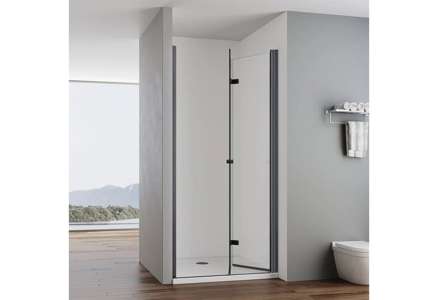 IMPTS Dusch-Falttür Schwarz 180° ESG Glas Aluminium