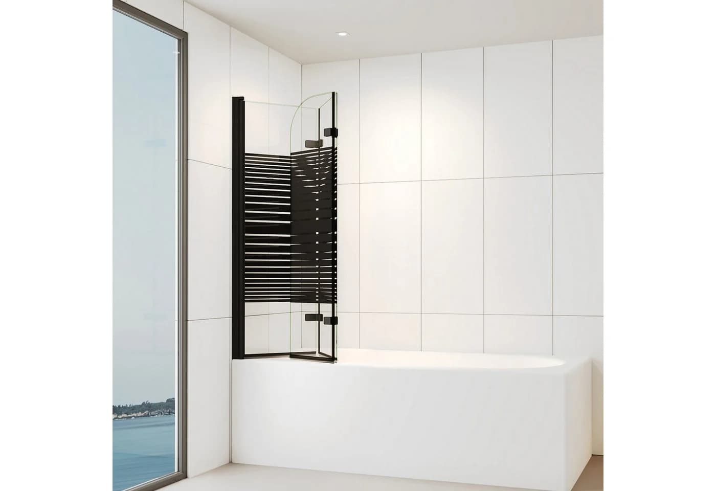 IMPTS Badewannenaufsatz Duschwand 3-teilig Schwarz/Chrome ESG Glas