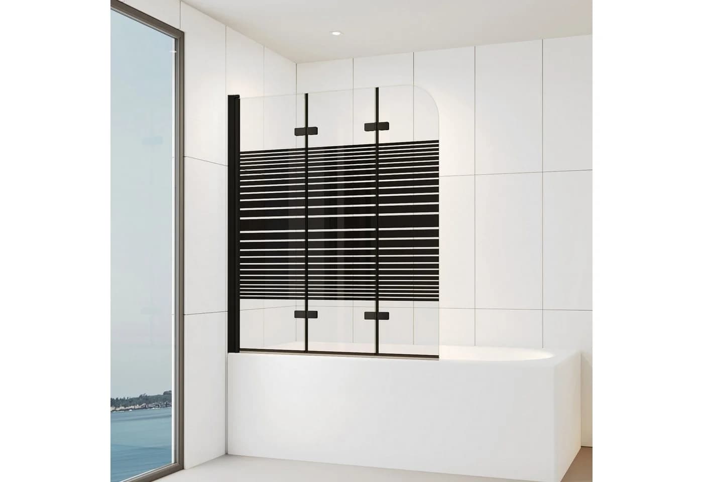 IMPTS Badewannenaufsatz Duschwand 3-teilig Schwarz/Chrome ESG Glas - Bild 2