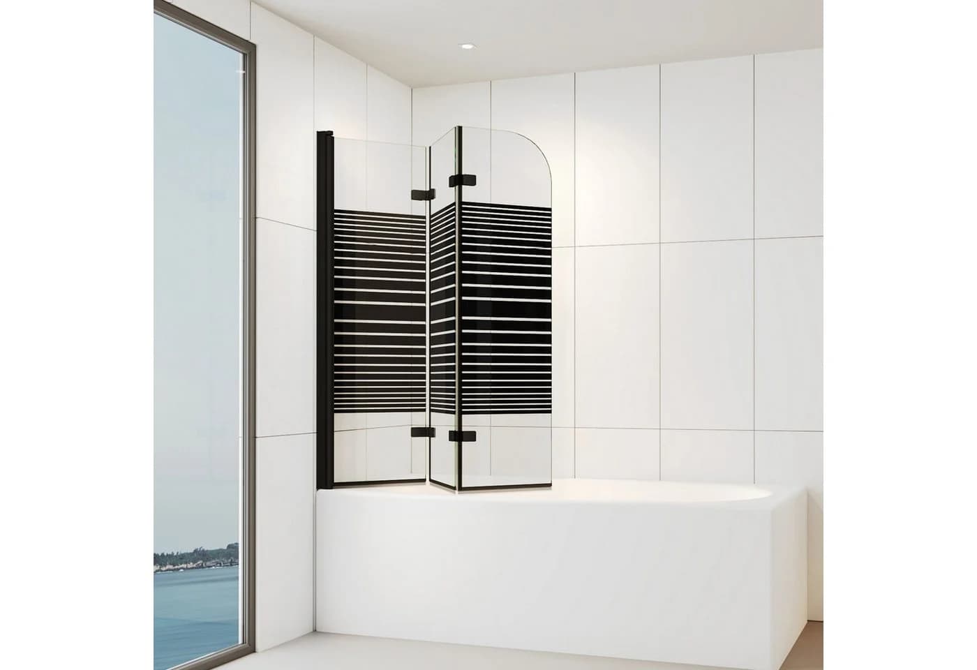 IMPTS Badewannenaufsatz Duschwand 3-teilig Schwarz/Chrome ESG Glas - Bild 3