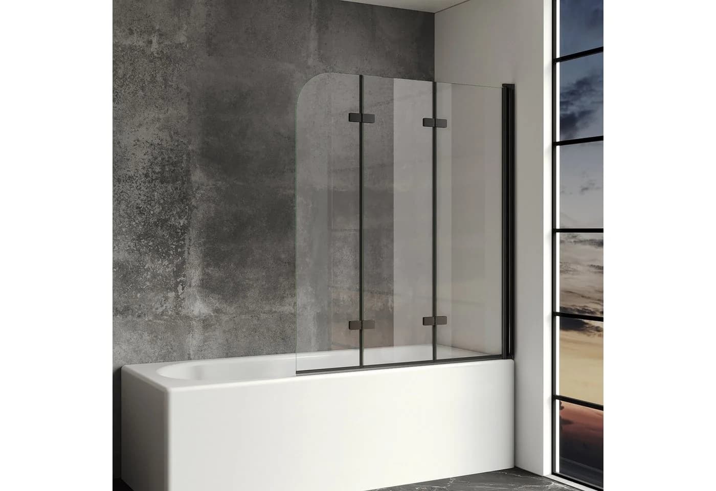 IMPTS Badewannenfaltwand Duschwand 3-teilig Glas Aluminium Schwarz - Bild 2