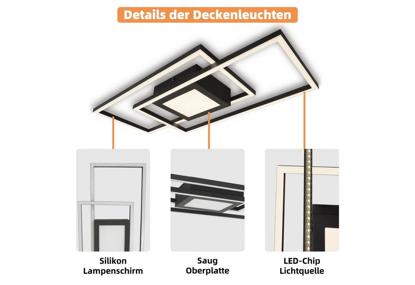 Schwarze LED-Deckenlampe in rechteckiger Form - Bild 5