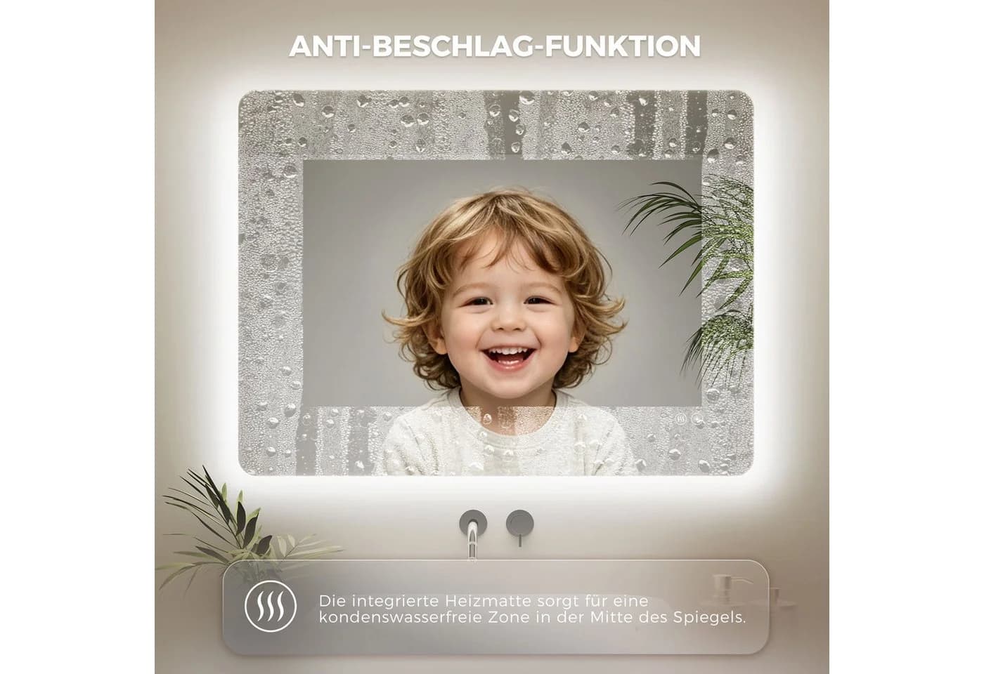 IMPTS Badspiegel mit LED Beleuchtung, rahmenlos, dimmbar, Anti-Beschlag - Bild 5