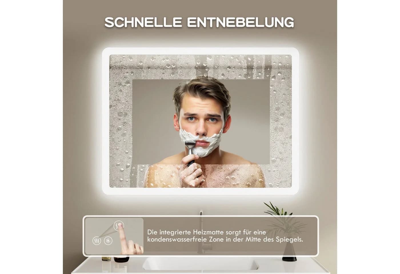 IMPTS Badspiegel mit LED-Beleuchtung, dimmbar, 3 Farbtemperaturen, Anti-Beschlag - Bild 3