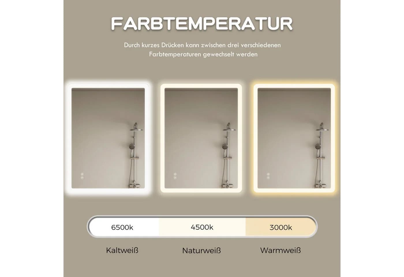 IMPTS Badspiegel mit LED-Beleuchtung, dimmbar, 3 Farbtemperaturen, Anti-Beschlag - Bild 4