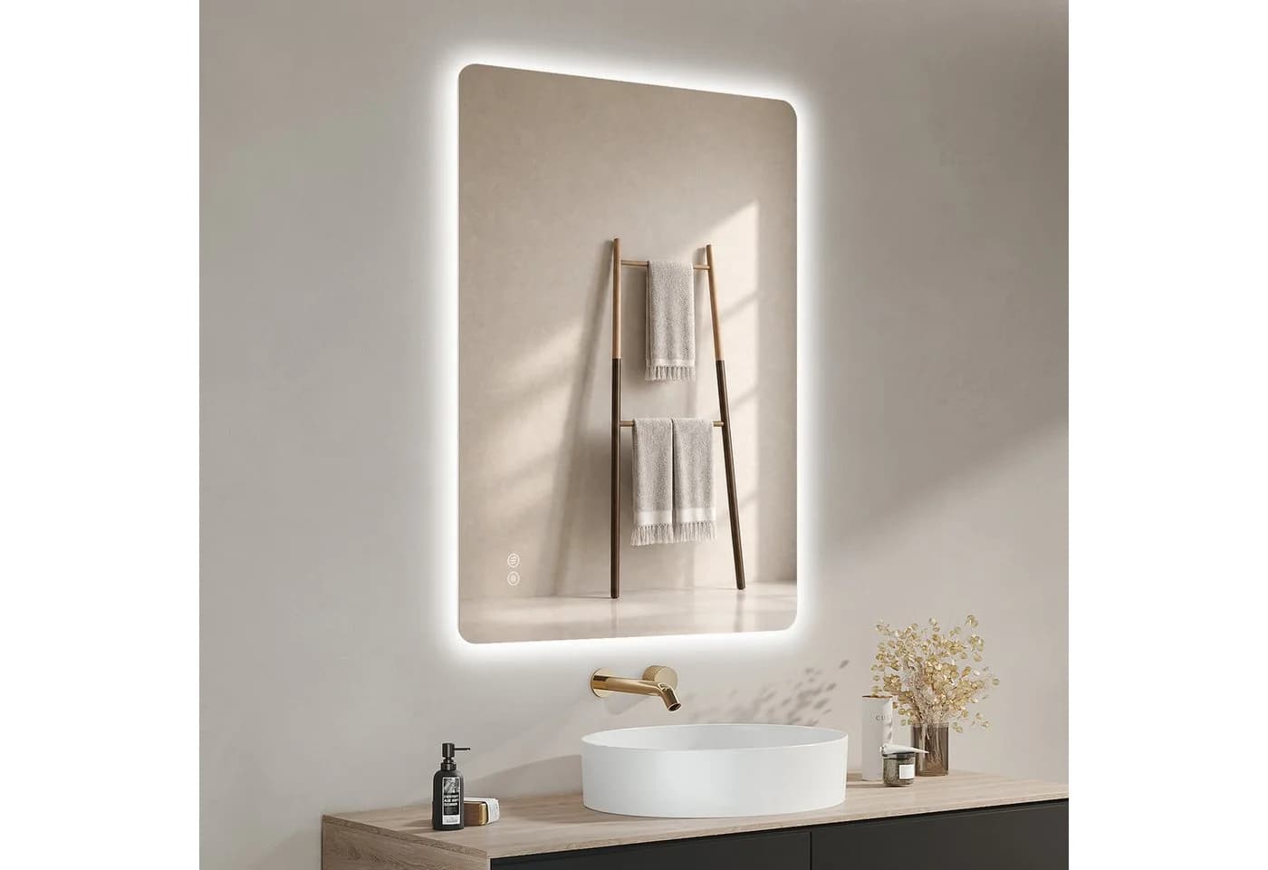 IMPTS LED Badspiegel mit Beleuchtung, Antibeschlag, Dimmbar, Touch-Schalter