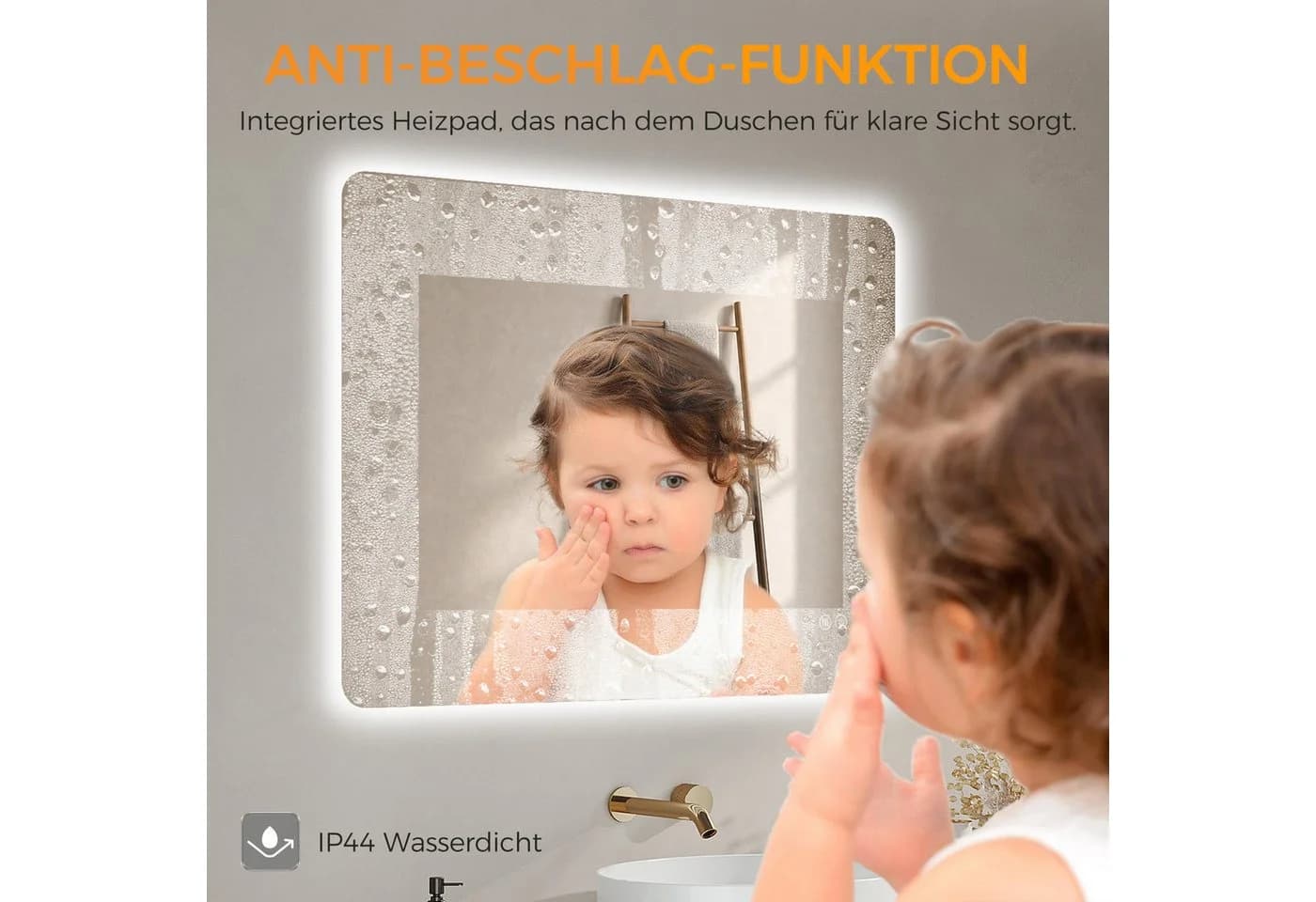 IMPTS LED Badspiegel mit Beleuchtung, Antibeschlag, Dimmbar, Touch-Schalter - Bild 3