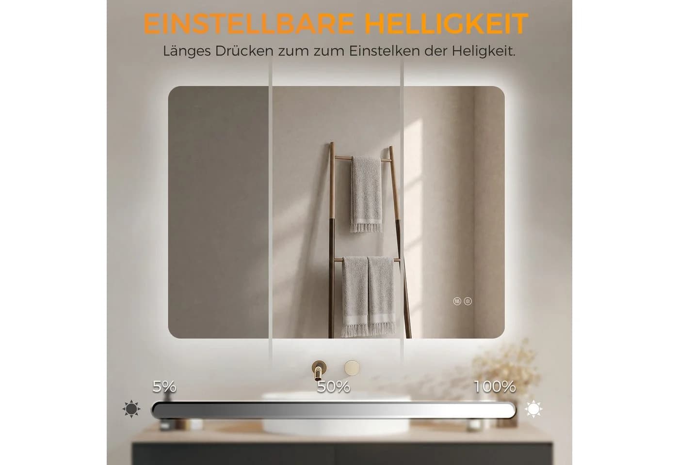 IMPTS LED Badspiegel mit Beleuchtung, Antibeschlag, Dimmbar, Touch-Schalter - Bild 5