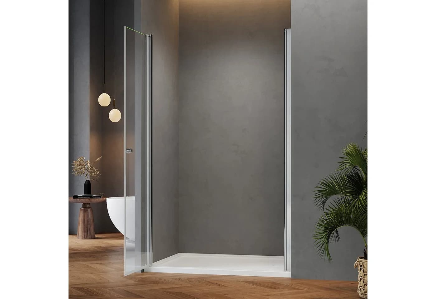 IMPTS Dusch-Drehtür Silber 6mm ESG Glas Aluminium Rahmen