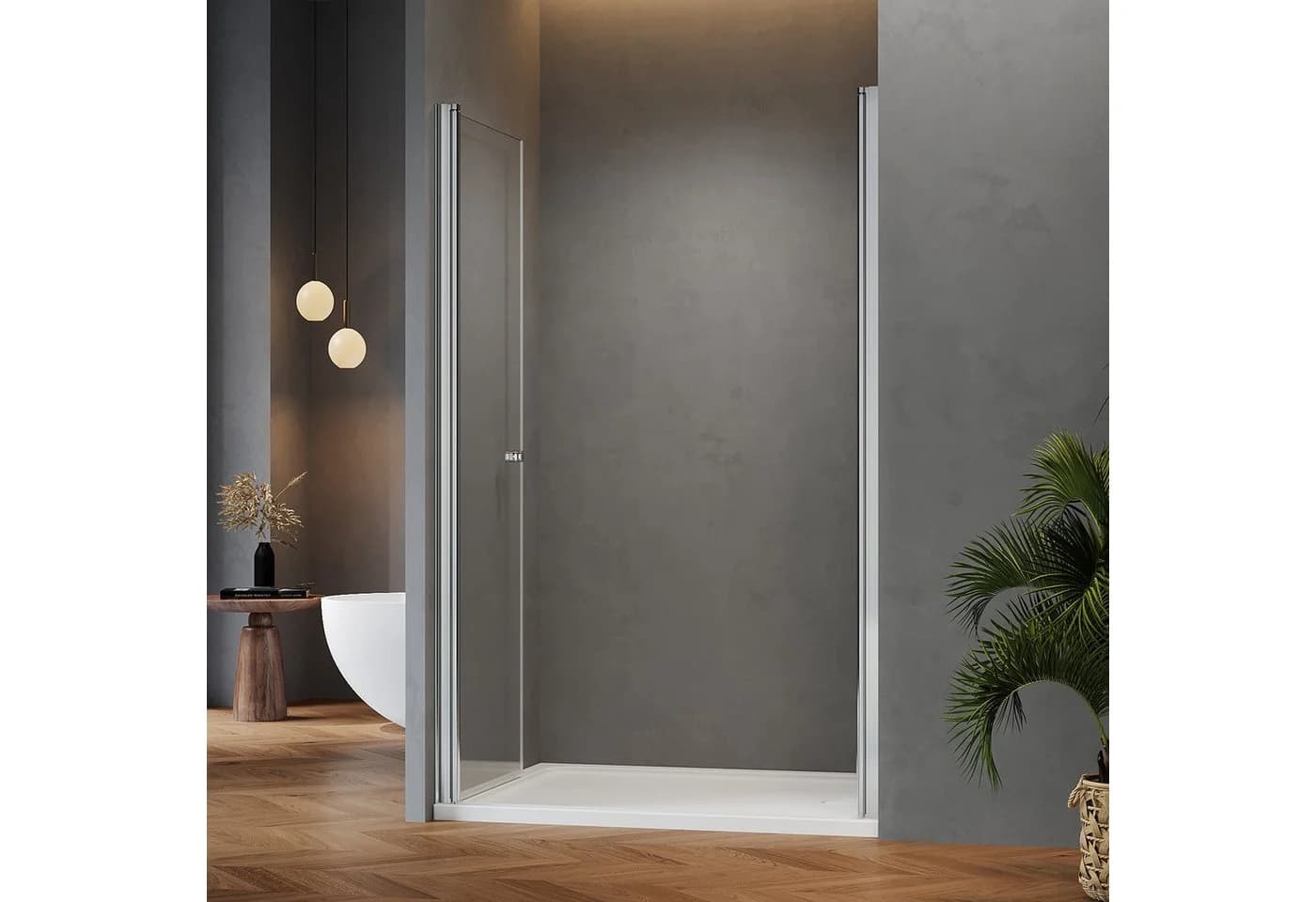 IMPTS Dusch-Drehtür Silber 6mm ESG Glas Aluminium Rahmen - Bild 3