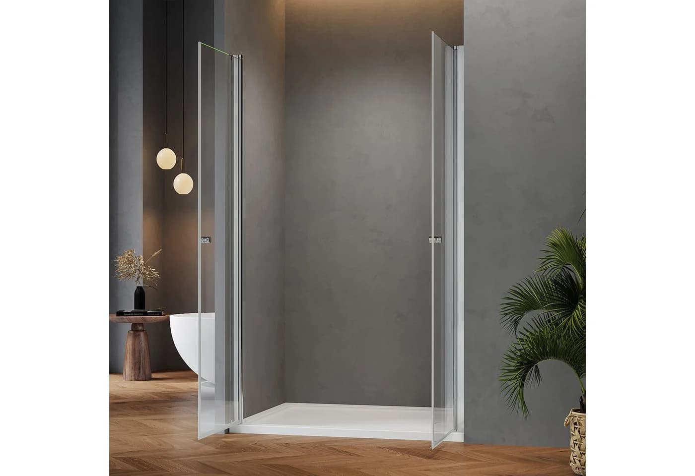 IMPTS Dusch-Drehtür Silber 6mm ESG Glas Aluminium Rahmen - Bild 4