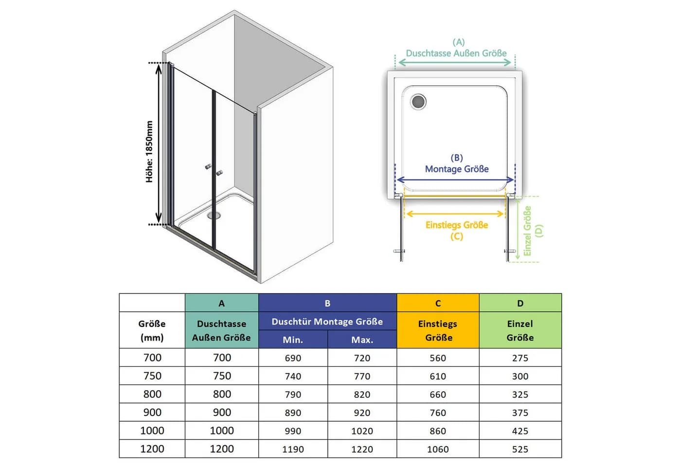 IMPTS Dusch-Drehtür Silber 6mm ESG Glas Aluminium Rahmen - Bild 5