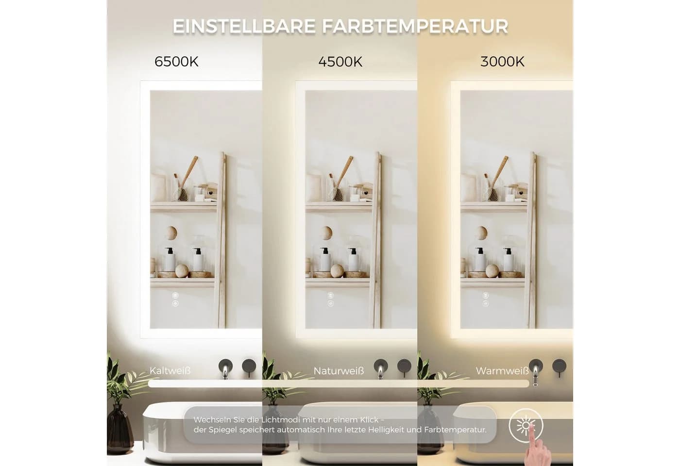 IMPTS Badspiegel mit LED Beleuchtung 3 Farbtemperaturen Dimmbar - Bild 3