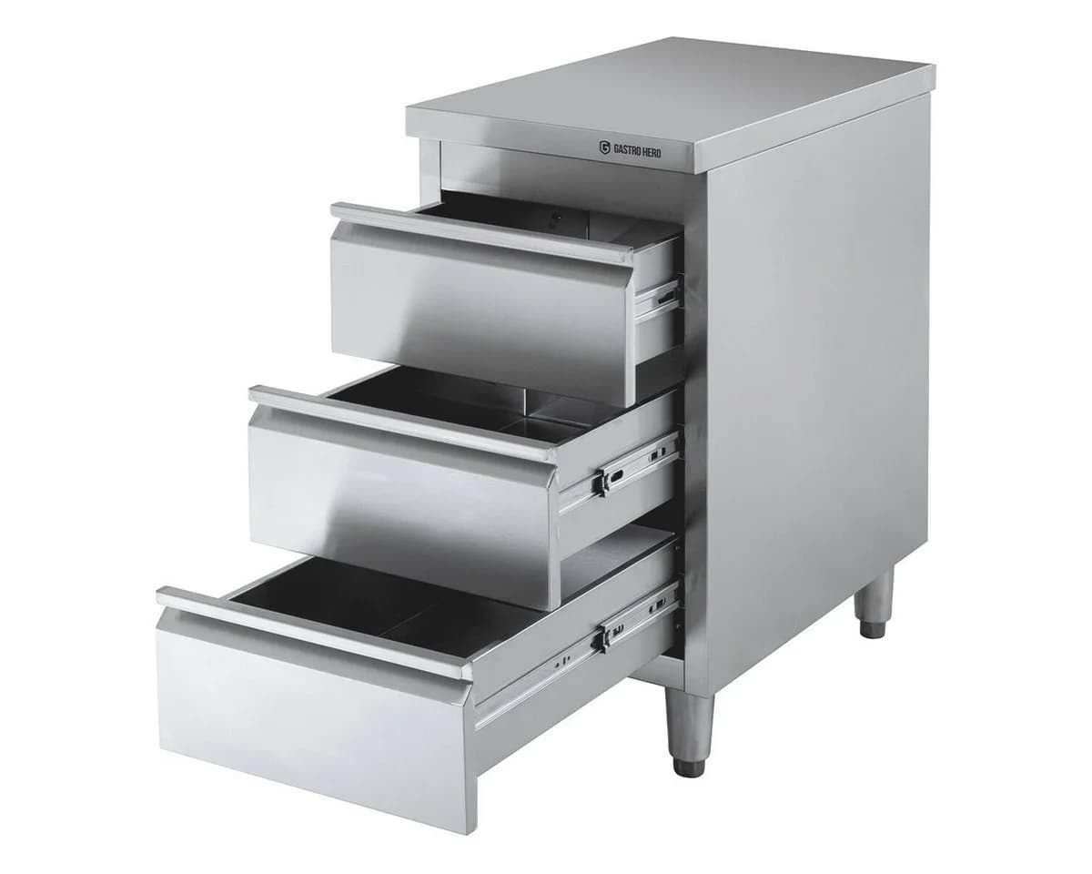 GastroHero Hochschrank Edelstahl-Schubladenschrank 3er 40x70x85 cm
