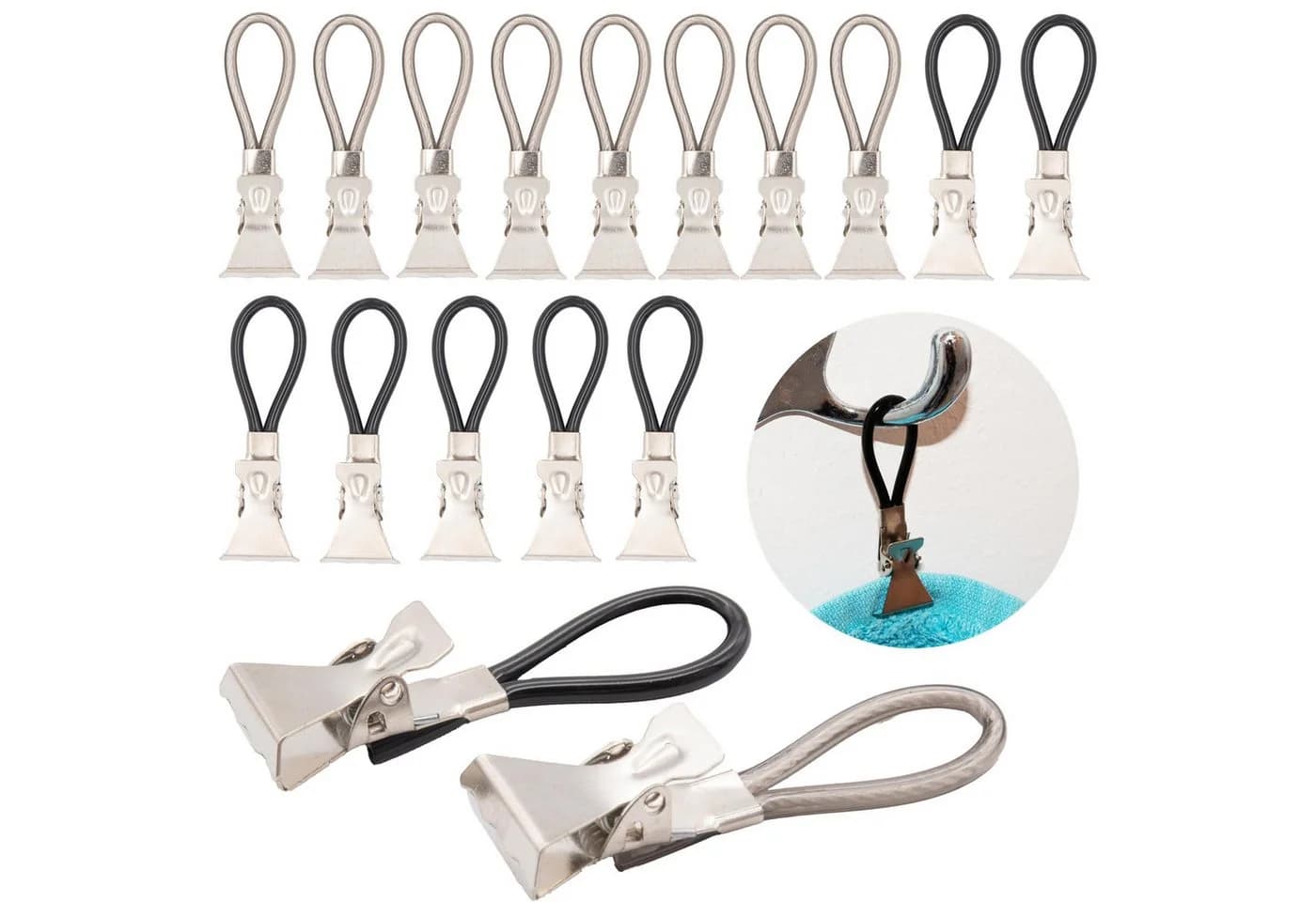 TSB Werk Handtuchclips 15x Metall Schwarz/Silber/Grau - Bild 2