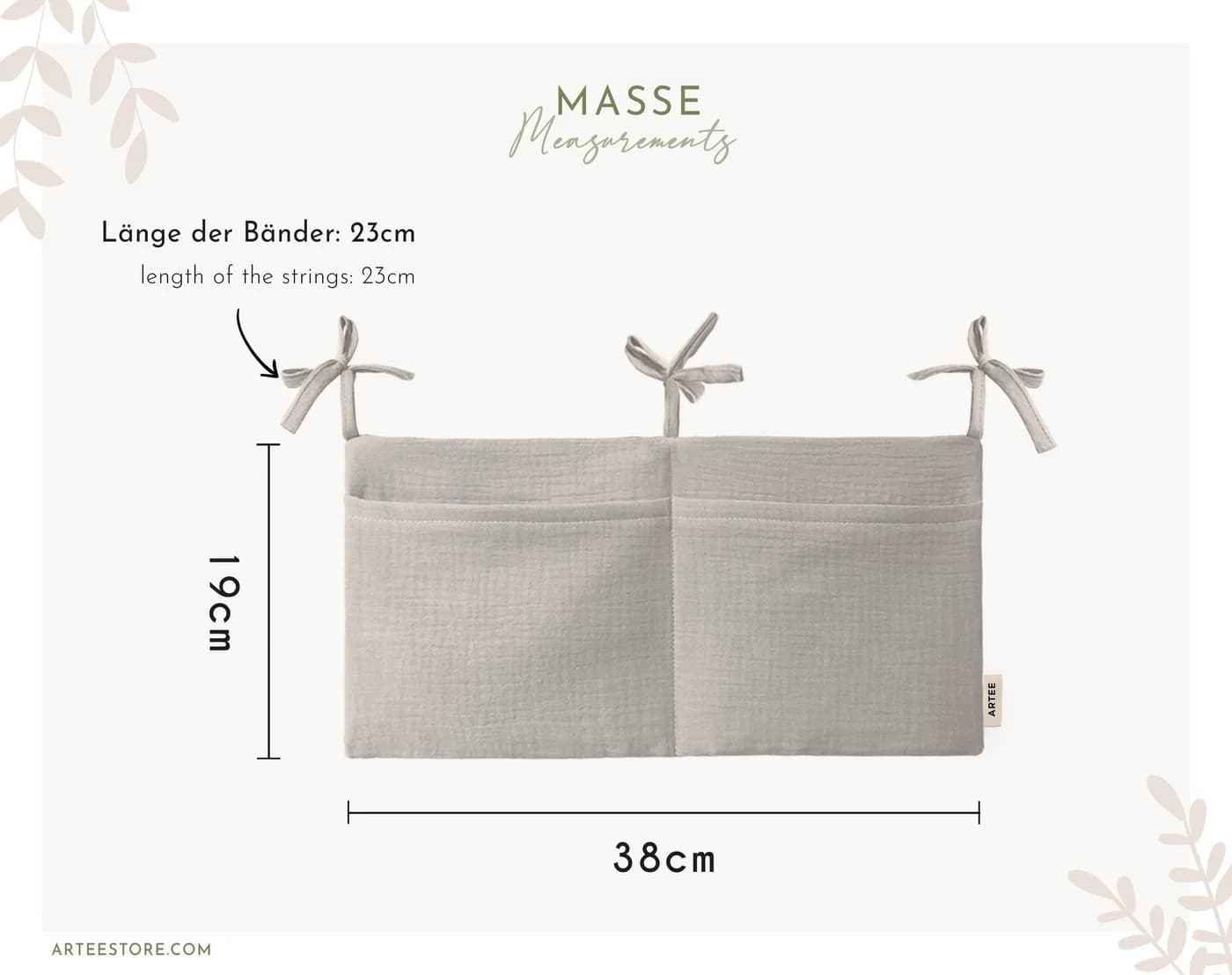 Artee Bettnestchen Babybett Organizer Taschen Aufbewahrung aus Musselin Grau - Bild 3