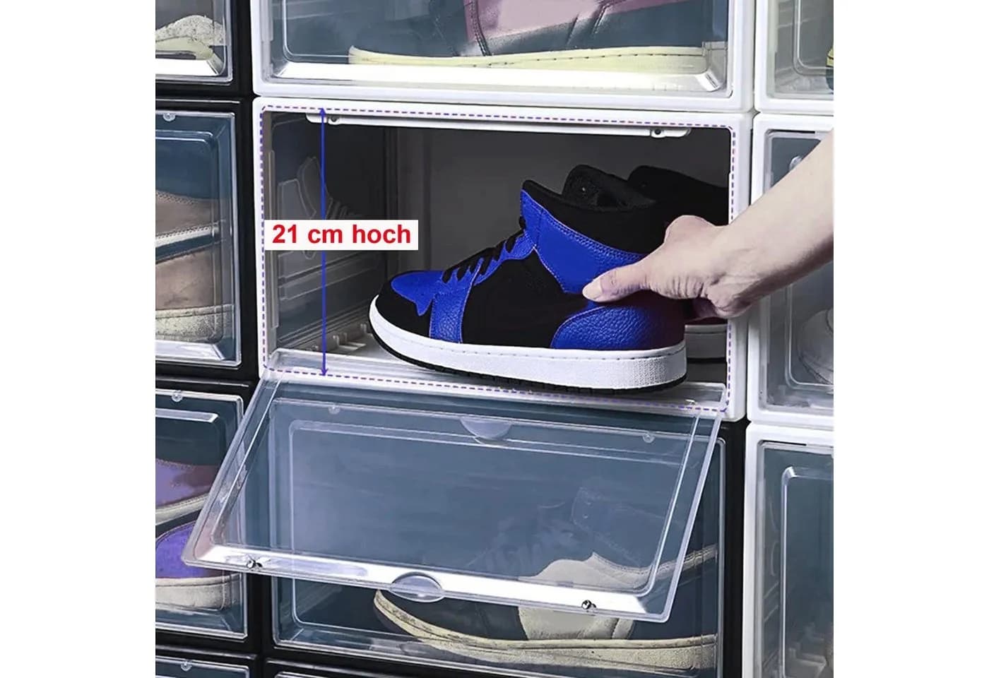 HAC24 Schuhbox Stapelbar Set 12 St Transparent Schwarz Kunststoff