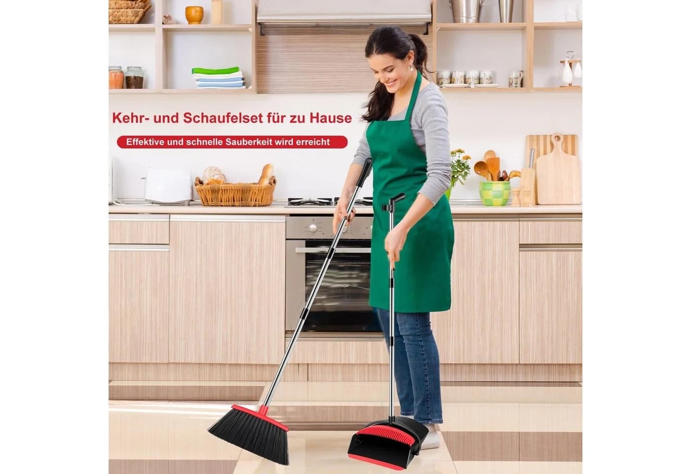 VOSSBACH Kehrgarnitur Set mit verstellbarem Edelstahlstiel & Wandhalterung