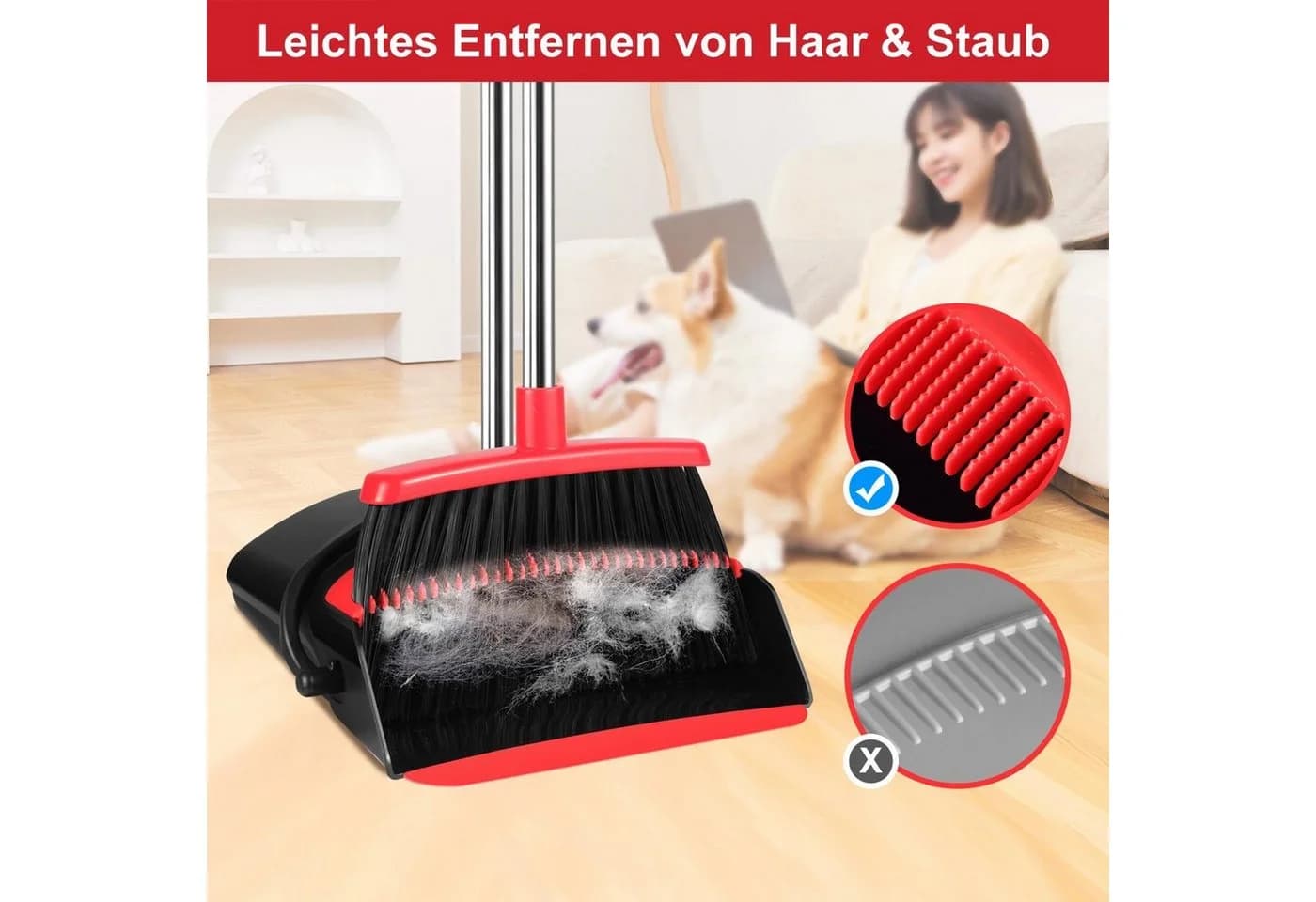 VOSSBACH Kehrgarnitur Set mit verstellbarem Edelstahlstiel & Wandhalterung - Bild 4